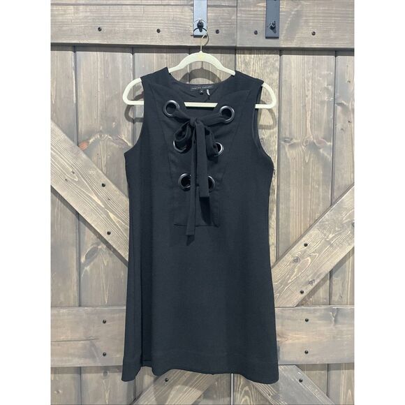 English Factory Lace Up Front Dress Black Sleeveless Dress Shift Classic Size M - Picture 8 of 14
